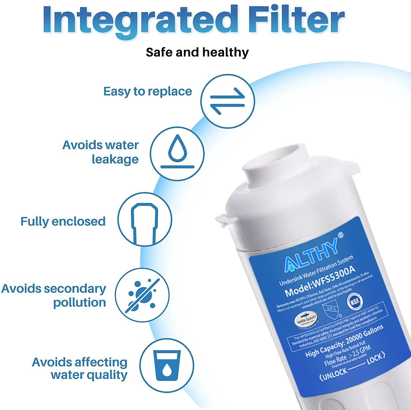 ALTHY Purificateur de filtre à eau potable sous évier – Système de filtration d'eau potable certifié NSF/ANSI à connexion directe sous comptoir