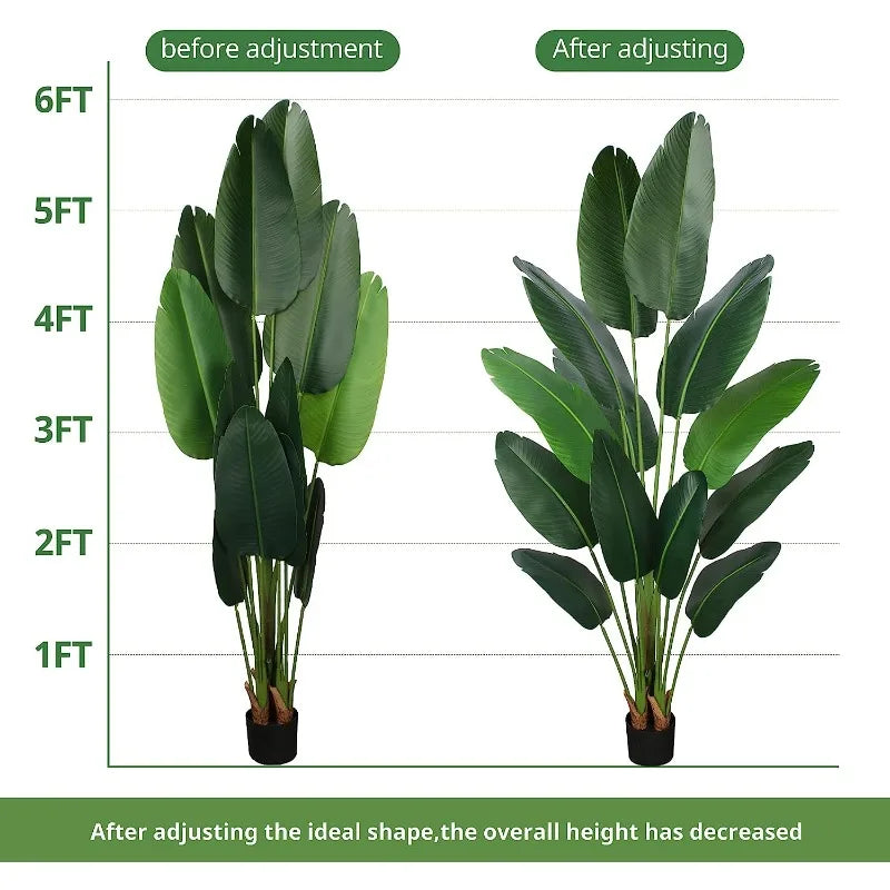 Planta artificial de ave del paraíso, hoja de plátano falsa de 6 pies de alto con maceta de plástico para decoración de oficina y hogar