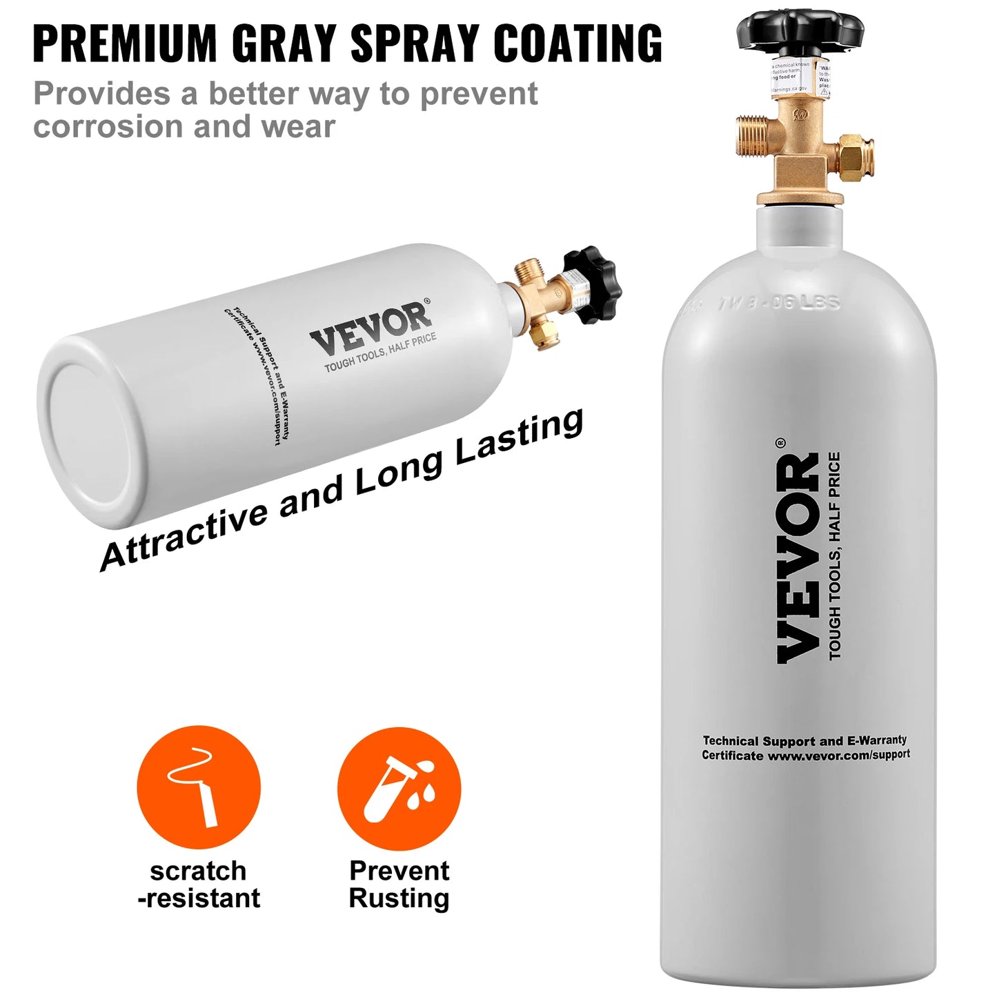 VEVOR Cilindro de gas de aluminio con tanque de CO2 de 5 libras Nuevo cilindro de CO2 con tanque de CO2 con recubrimiento en aerosol gris con válvula CGA320