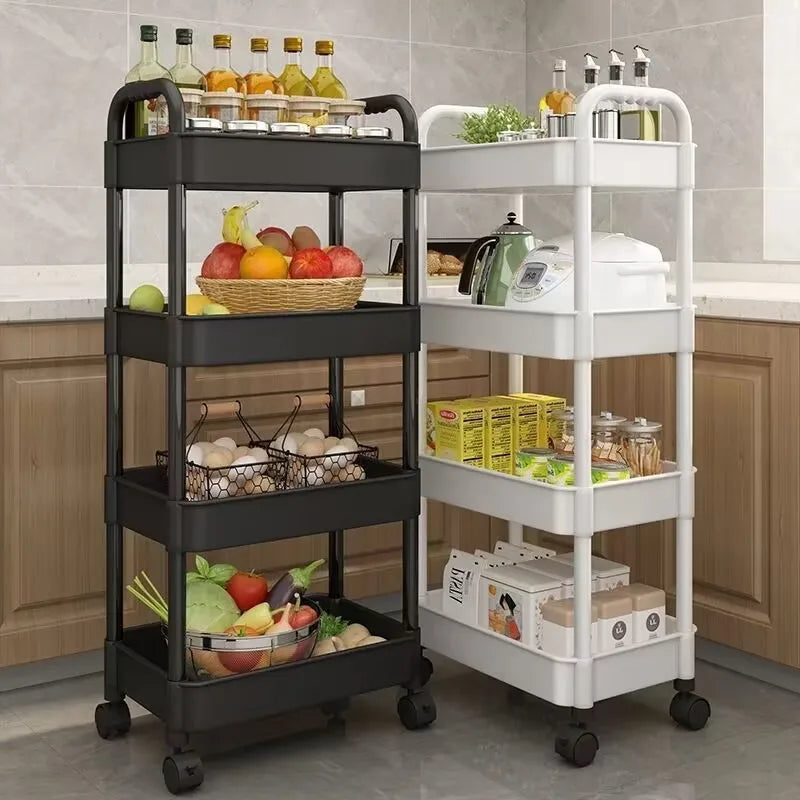 Estante de almacenamiento con carrito para cocina, suelo de dormitorio, aperitivos multicapa para bebé, almacenamiento móvil para baño y baño