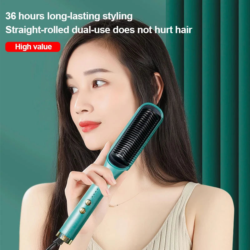 220V Hair Straightener Hot Comb Anti-Scalding Ceramic Hair Curler Brush Negative Ion Hair Electric Straightening Comb 2 In 1