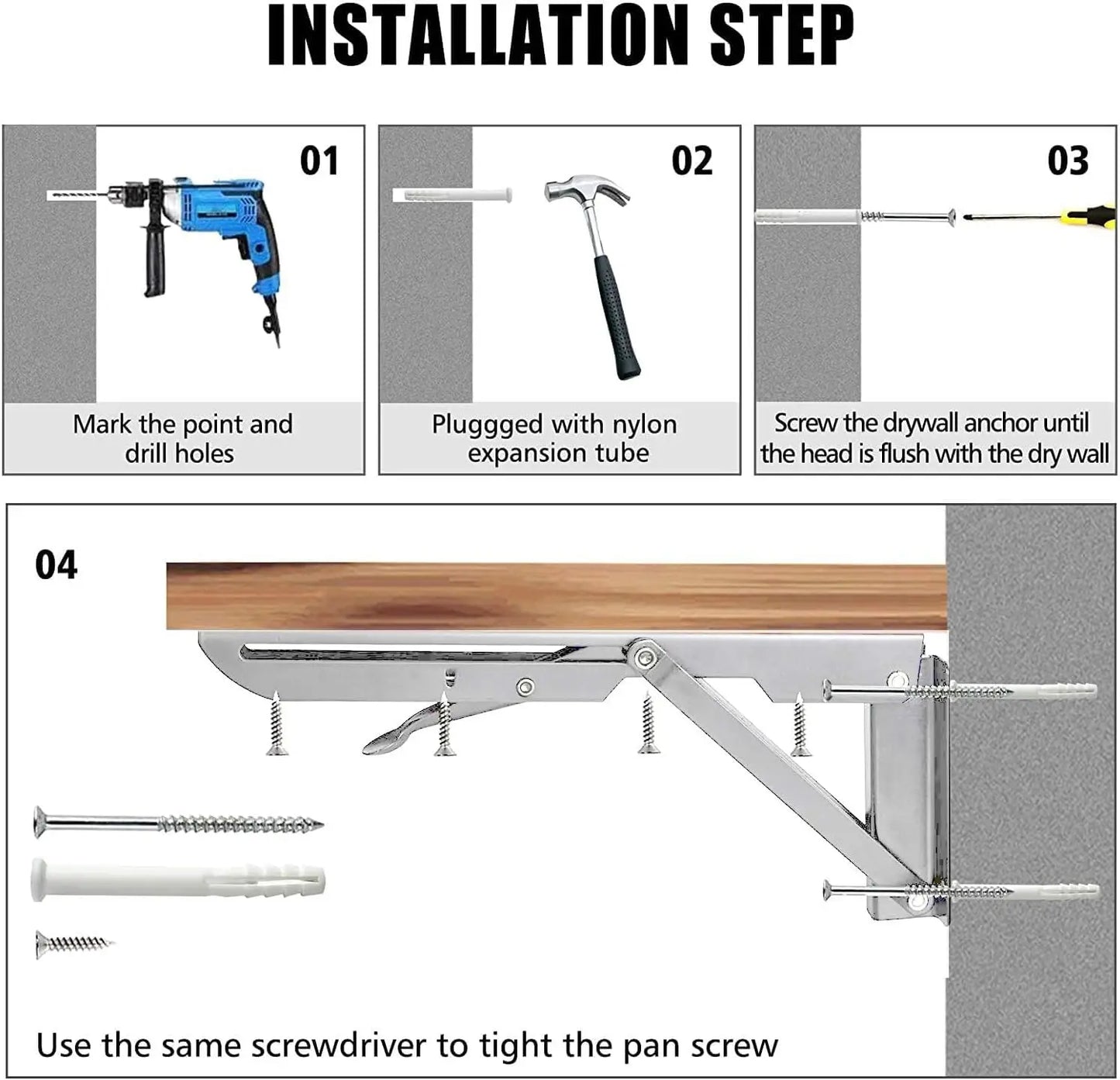 Supports d'étagère pliants robustes en acier inoxydable, 2 pièces, bricolage, meubles pliables muraux, gain de place pour poste de travail de Garage