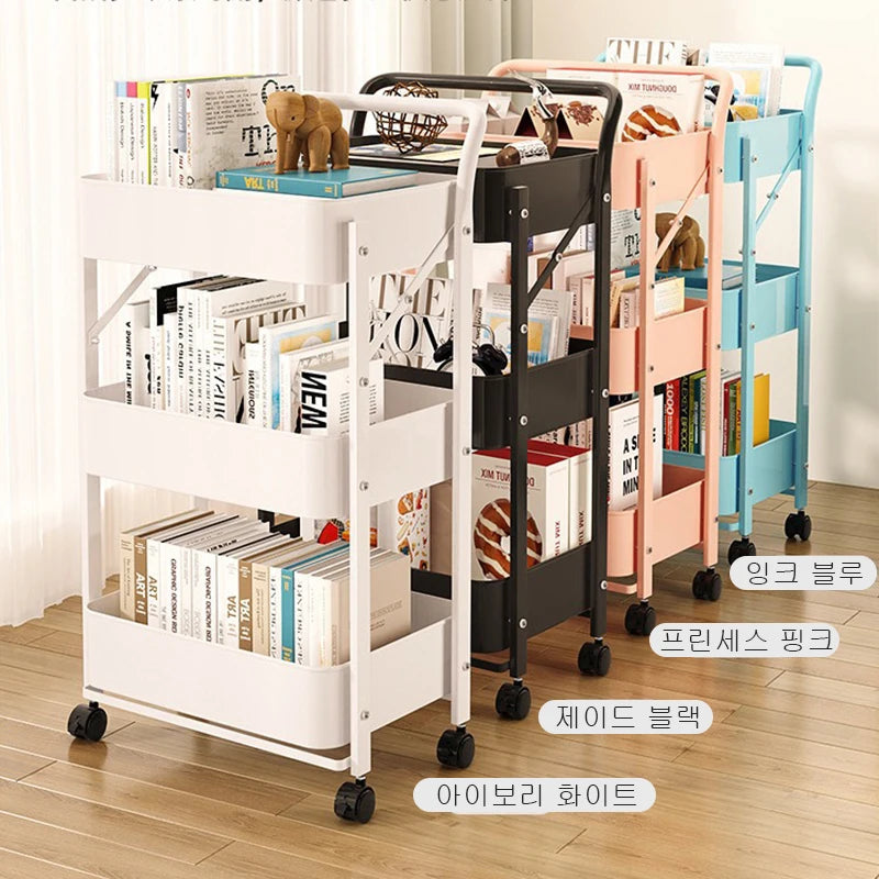 Armrest style Folding Trolley Storage Rack Household Multi-function Storage Rack Kitchen Living Room Toilet Storage Rack