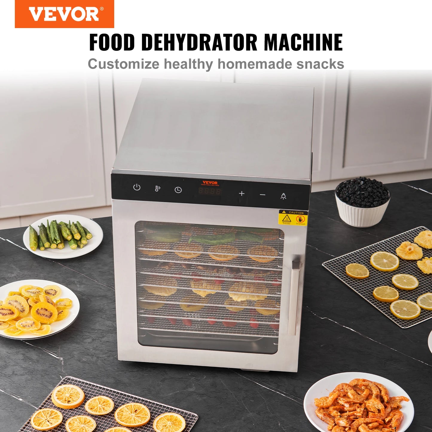 VEVOR-deshidratador de alimentos de 10 bandejas, máquina de acero inoxidable, 800W/1000W, secador de frutas y verduras para el hogar con temporizador Digital