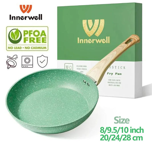 Innerwell Home Kitchen 8/9.5/11 Inch Nonstick Frying Pan Skillet Egg Pot Non Toxic Healthy Stone Cookware Compatible All Stoves