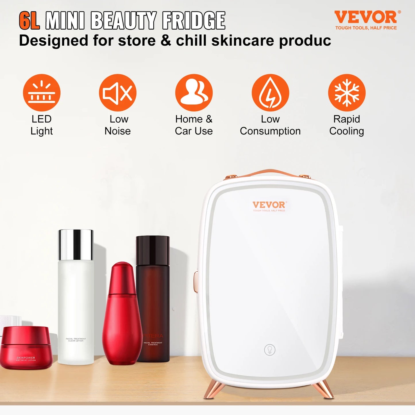 VEVOR-Mini refrigerador para cosméticos de 6L, refrigeración eléctrica de una sola puerta, mascarilla para mantener la refrigeración, bebidas para uso doméstico, dormitorio y coche