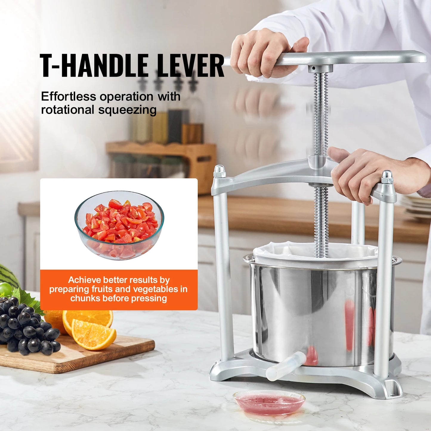 VEVOR-prensador Manual de vino y frutas, 1,6 Gal/6L, acero inoxidable, máquina para hacer jugo de verduras naturales para el hogar y la cocina