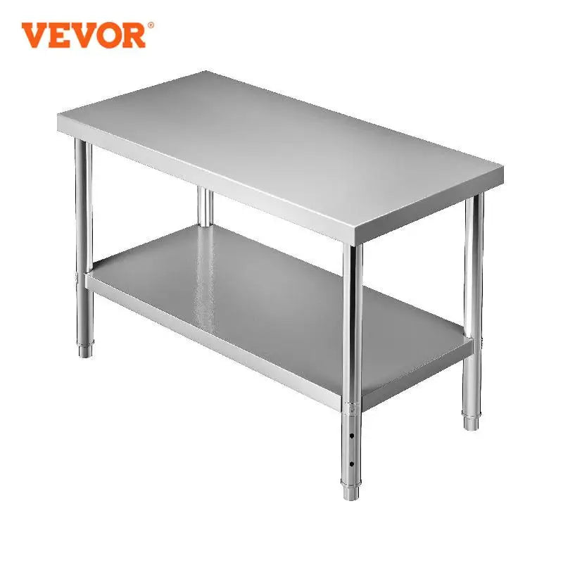 VEVOR Stainless Steel Work Prep Table 48x18x34/60x24x34/72x30x34 Inch 550lbs Metal Worktable with Adjustable Undershelf