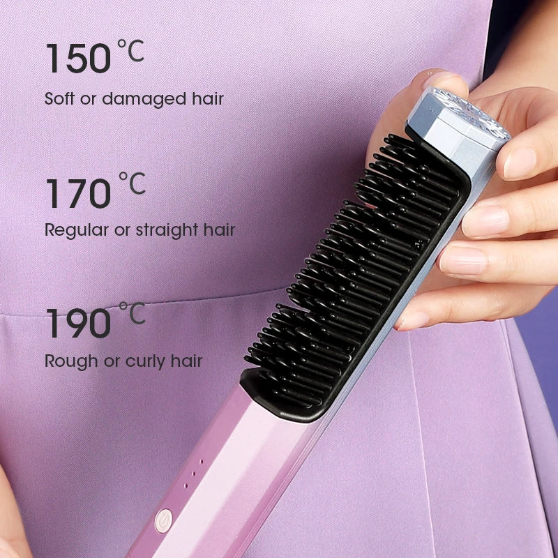 Brosses à cheveux électriques sans fil, peigne chaud, bigoudi, Ion négatif, Anti-brûlure, 3 vitesses, lissage de la température