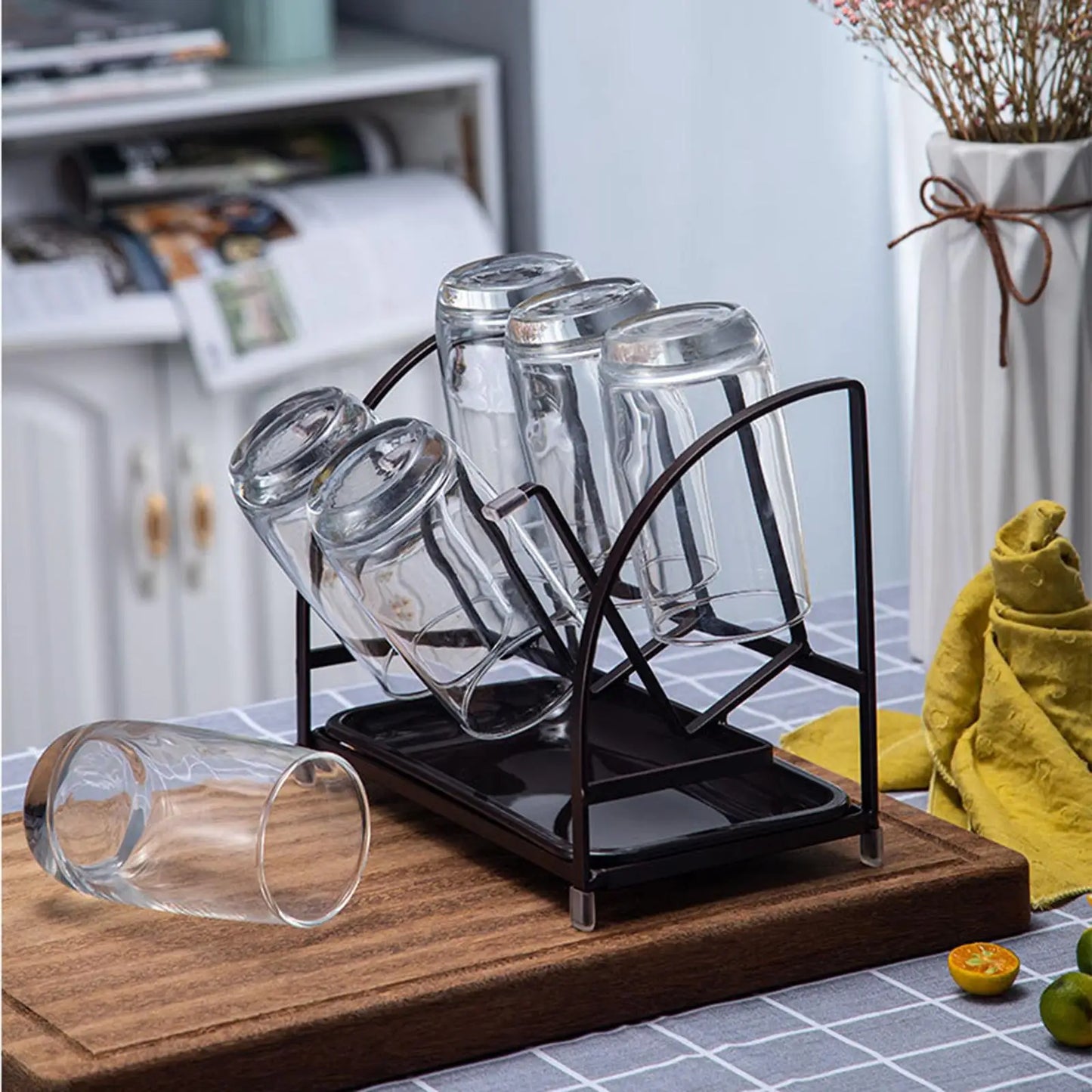 Modern Non Slip Mugs Cups Organizer Drying Rack Steel 6 Cup Hooks Drainer Holder Tree for Mugs Home Glasses Kitchen Bottles