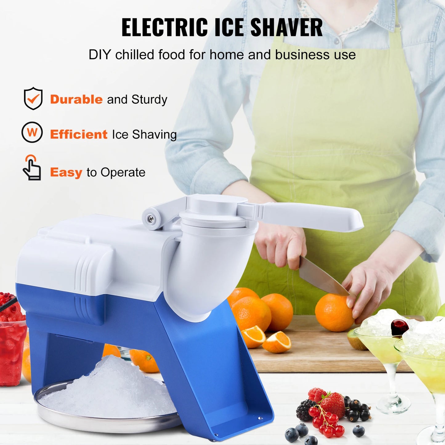 VEVOR 180W Snow Cone Machine Ice Shaver Electric Crusher Granizing Glass Blender Chopper Cool Colder for Home Kitchen Commercial