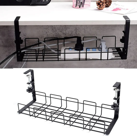 Under Table Storage Rack Metal Cable Management Tray Home Office Desk Wire Organizer No Punching Kitchen Storage Accessories