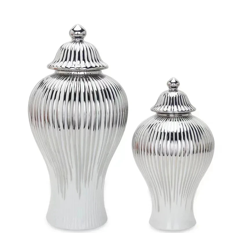 Ceramic Light Luxury Electroplated General Cans European Style Flower Vase Crafts Decorative Decorative Storage Tanks with Soft