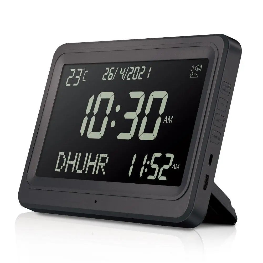 Azan Clock 8 Athan Sounds Al-Fajia Larger LCD Screen Multi-languages Hijir Gregorian Calendars Muslim Prayer Desk Alarm Clock