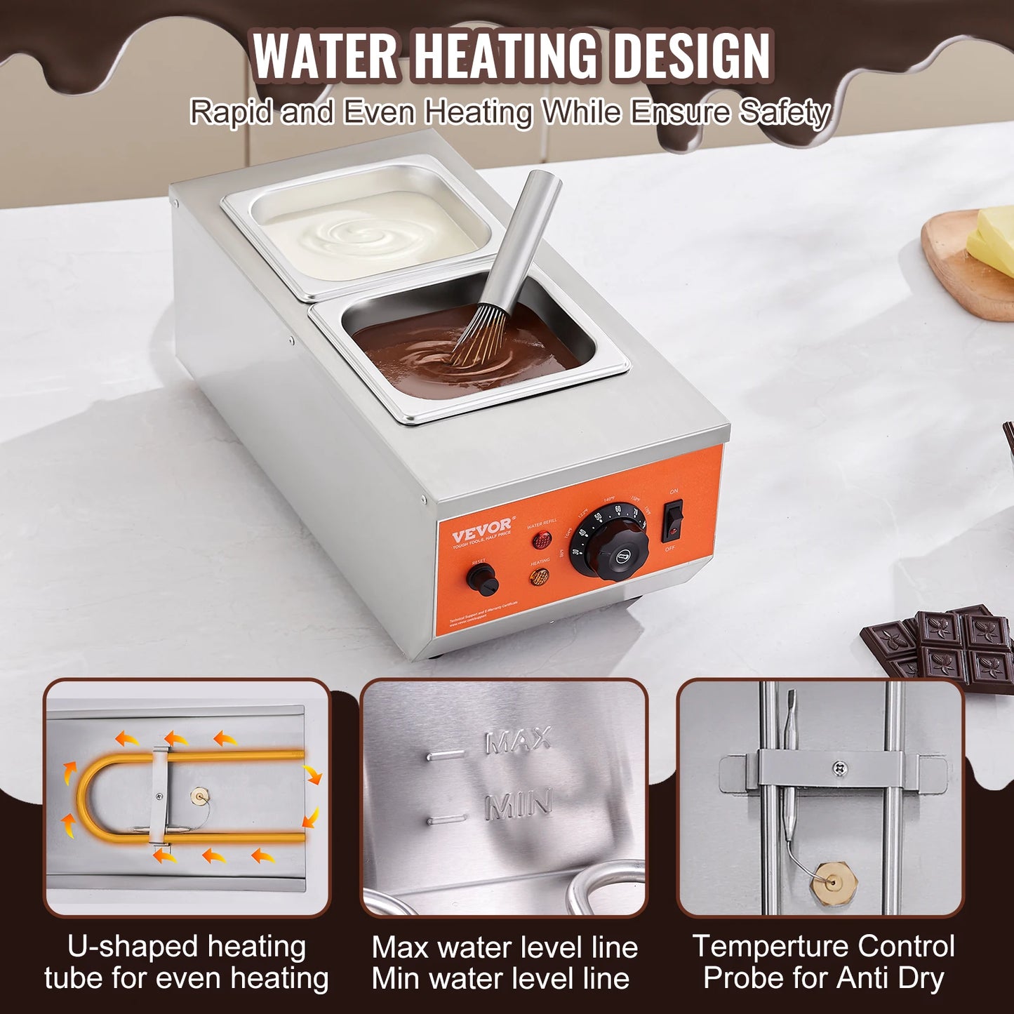 VEVOR – Machine électrique de trempe de chocolat, 2 ou 3 réservoirs, Pot de fusion en cascade de chocolat pour appareil ménager de cuisine