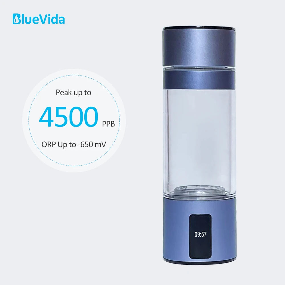 BlueVida Max 4500ppb DuPont N117 SPE/PEM Hydrogen Rich Water Bottle Generator Super Antioxidant ORP Can Breath H2 With Nose Kit