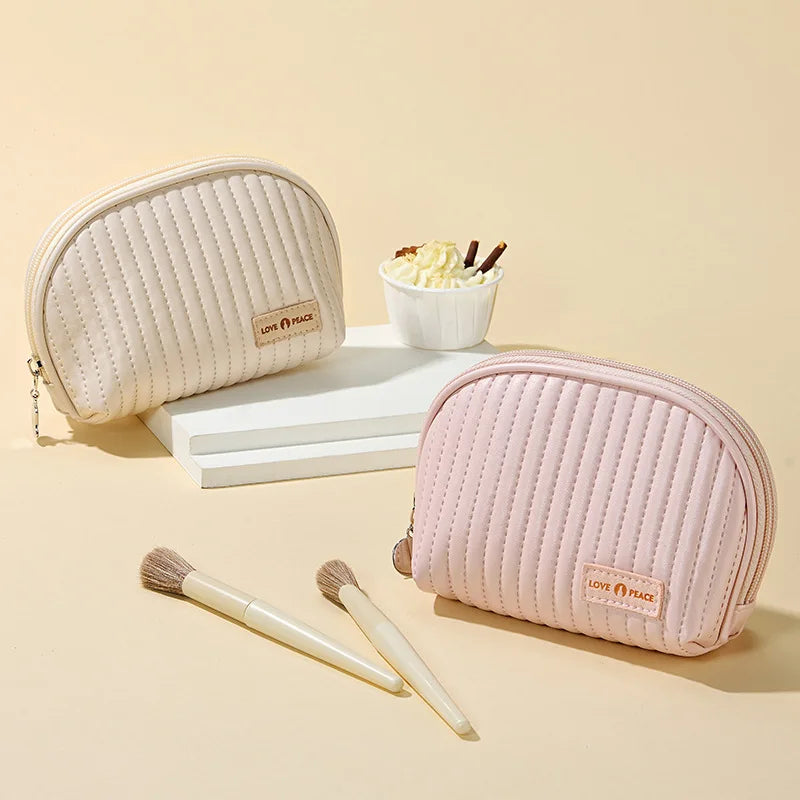 Bolsa de maquillaje de cuero portátil para chica, bolsa de cosméticos para mujer, organizador de artículos de tocador impermeable para exteriores, bolsas de belleza para mujer, organizador de maquillaje