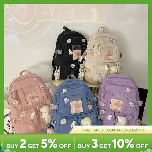 Popular Pink Purple Color Girls High School Student Backpack Bags