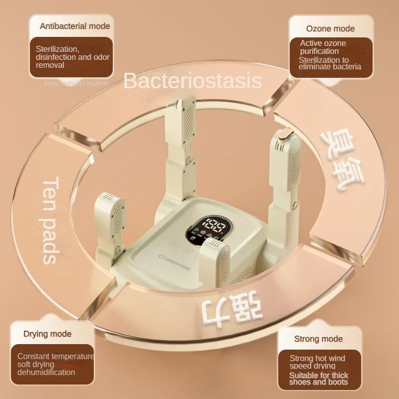 Secador de zapatos de 220V, cuatro soportes, electrónico, inteligente, para el hogar, temperatura constante, UV, plegable, escalable, secador de botas