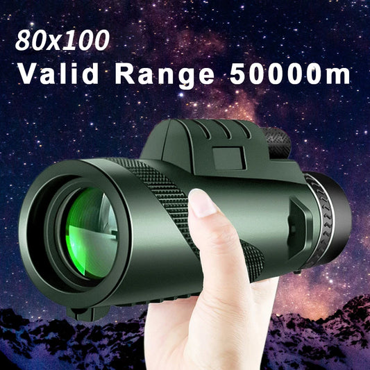 Telescopio Monocular potente con ZOOM HD de 80x100, binoculares portátiles, telescopio de largo alcance para caza y acampada, para viajes de acampada al aire libre