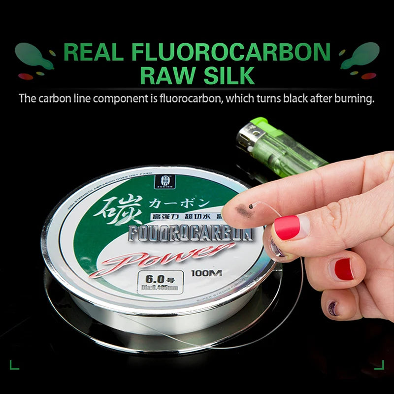 Línea de pesca de fluorocarbono ZUKIBO 50M100M 100%, línea de fibra de carbono importada japonesa, línea de hundimiento de monofilamento de 1-25kg, pesca en mar