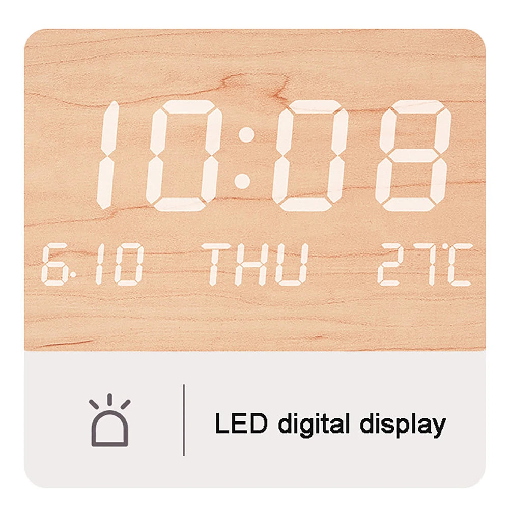 LED Digital Wall Clock Temperature Date Time Multi-function Display Silent Alarm Clock for Bedroom Living Room Hanging Clock