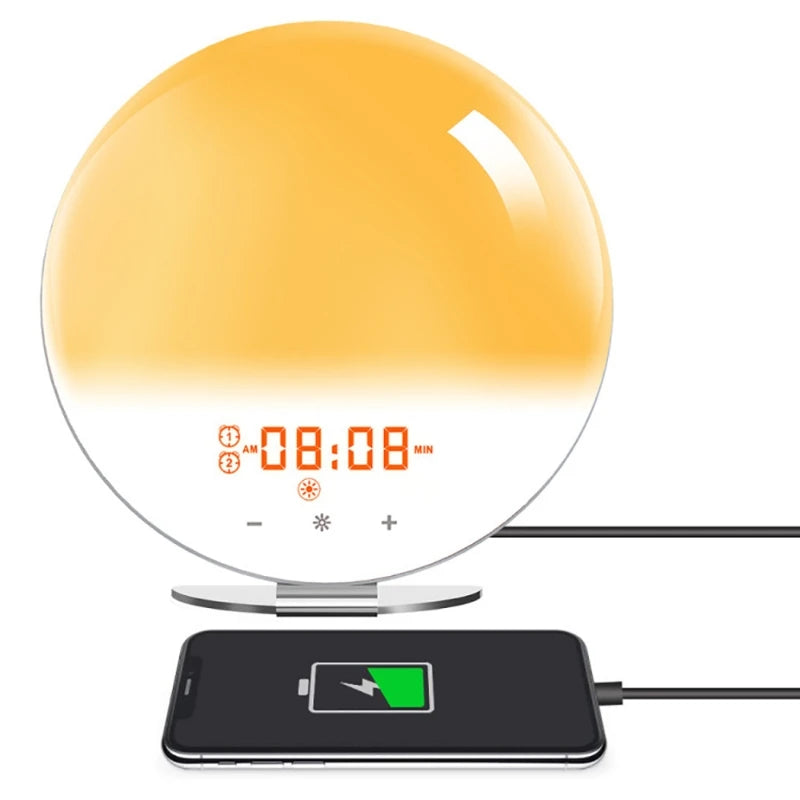 Wake Up Light Alarm Clock with Sunrise/Sunset Simulation Dual Alarms FM Radio Nightlight 7 Colors Natural Sounds Snooze