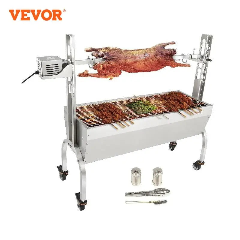 VEVOR 90lbs Stainless Steel Rotisserie Grill Kit BBQ Hog Rotisserie Roaster Whole Pig Lamb Goat Charcoal Spit Grill for Camping