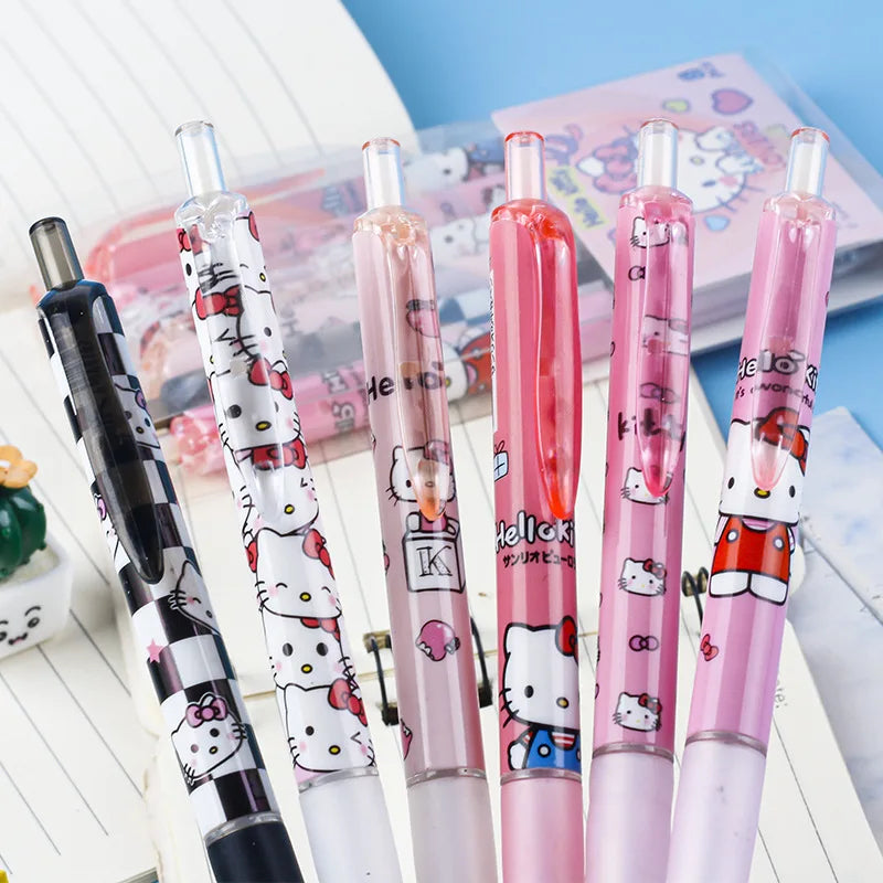 6 uds bolígrafo de Gel Sanrio Hello Kitty dibujos animados Kuromi ST secado rápido negro 0,5mm presione el bolígrafo regalos de papelería de aprendizaje