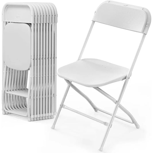 VINGLI Lot de 10 chaises pliantes en plastique blanc, siège commercial empilable portable pour intérieur et extérieur avec cadre en acier 350 lb