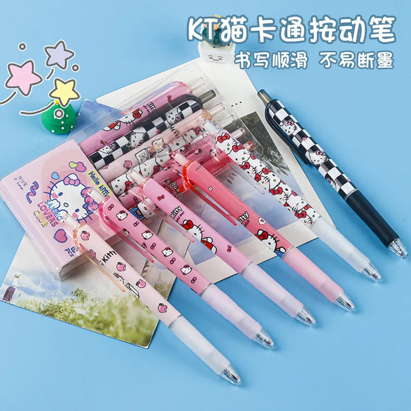 6 uds bolígrafo de Gel Sanrio Hello Kitty dibujos animados Kuromi ST secado rápido negro 0,5mm presione el bolígrafo regalos de papelería de aprendizaje