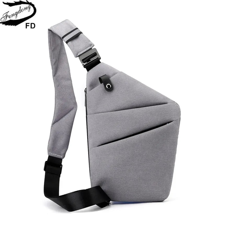 Fengdong hommes ultra mince antivol petit sac de poitrine mini sacs à bandoulière mâle une épaule sac à bandoulière pour voyage garçon sac de sport