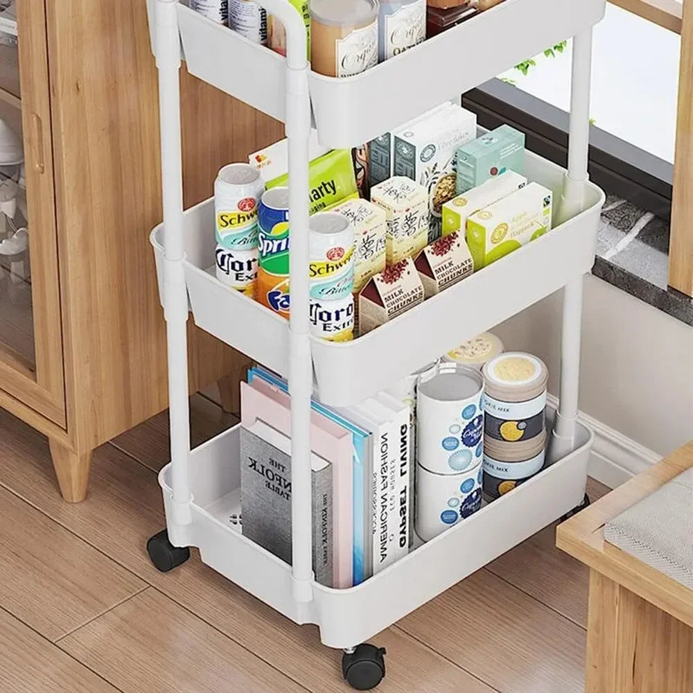 Estante de almacenamiento móvil para cocina, baño, dormitorio, estante de almacenamiento de aperitivos de varios pisos con ruedas, organizador, accesorios para el hogar