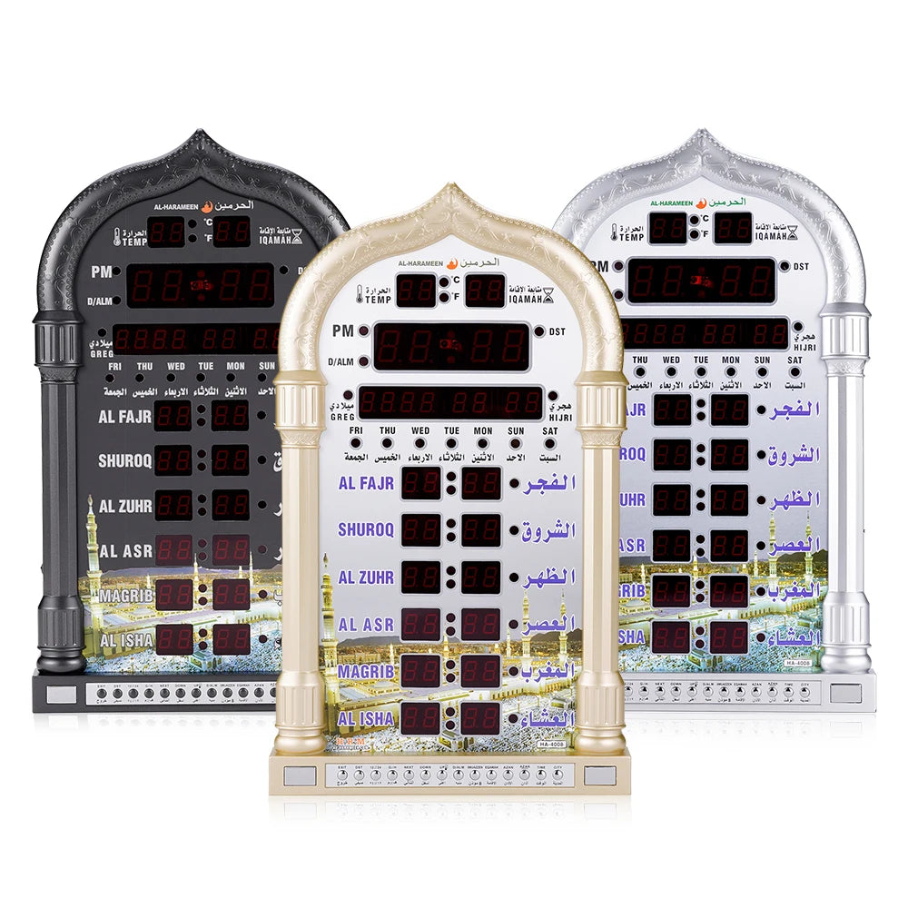 Calendrier de la mosquée Azan 12V, horloge murale de prière musulmane, alarme, calendrier de la mosquée islamique, Ramadan, décoration de la maison avec télécommande