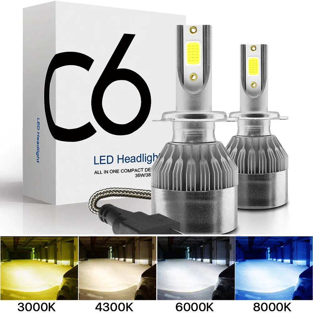 2x H7 LED H11 H4 Hi/Lo H1 H3 H8 HB1 HB3 HB4 HB5 HIR2 H13 H27 9005 9006 bombillas de faros delanteros de coche 3000K 6000K 8000K COB C6 luces de coche