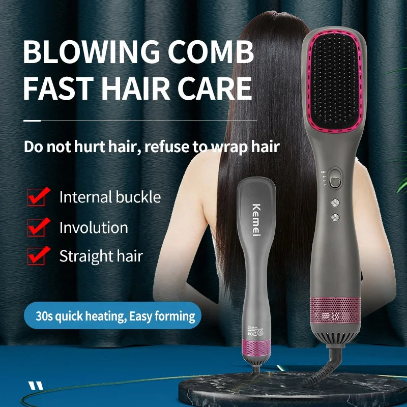 Kemei – brosse à cheveux électrique multifonctionnelle, sèche-cheveux en une étape, lissage ionique, fer à friser, peigne soufflant, outil de coiffure à Air chaud