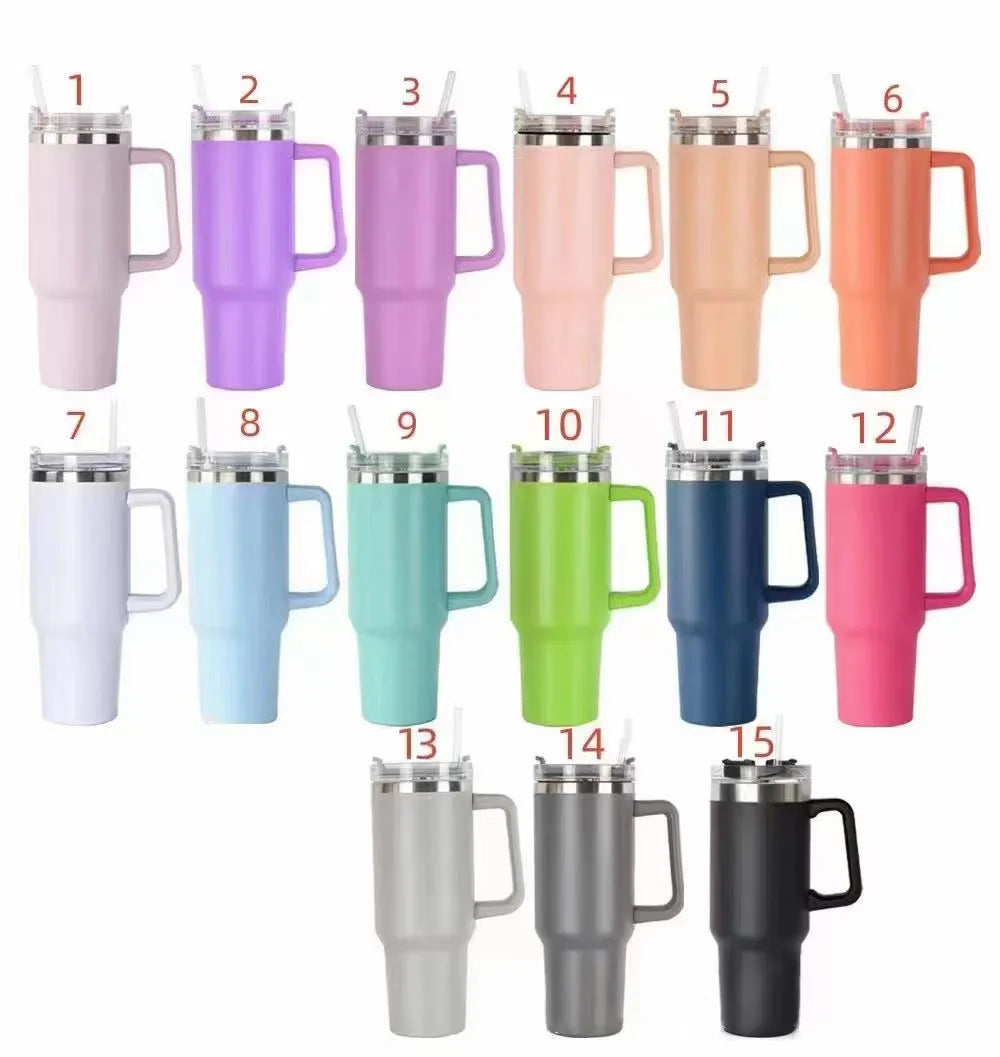 Paquete de 6 vasos de acero inoxidable de 40 oz con doble pared que se mantienen fríos durante mucho tiempo con mango, venta al por mayor, almacén de EE. UU.