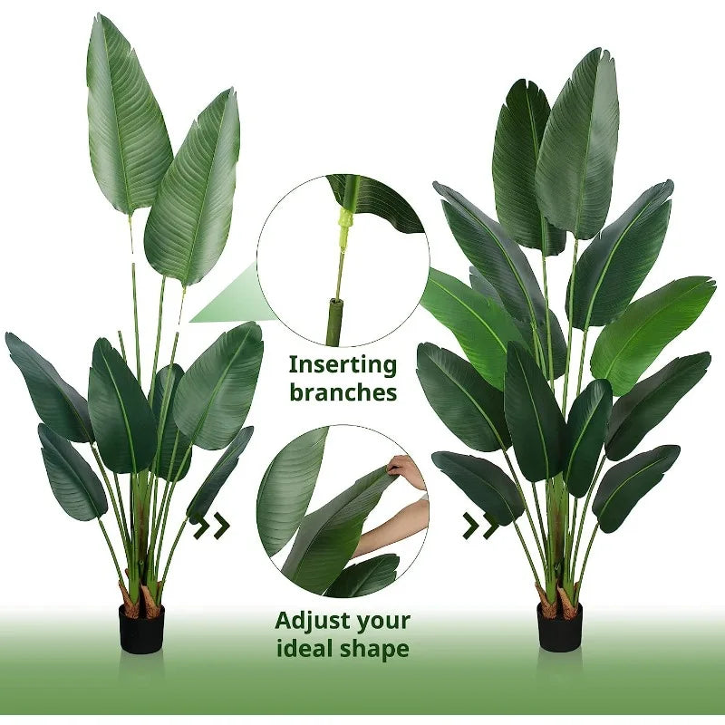 Planta artificial de ave del paraíso, hoja de plátano falsa de 6 pies de alto con maceta de plástico para decoración de oficina y hogar