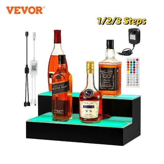 VEVOR-estante de Bar con luz LED, estante para botellas de vino de 1/2/3 escalones, soporte para glorificador, soporte de exhibición para el hogar de varios tamaños, estantes para botellas de licor