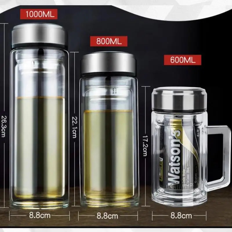 Double-layer Glass Water Cup Heat-resistant Glass Bottle With Tea Drain Filter Various Capacities Office Mug Kitchen Accessories