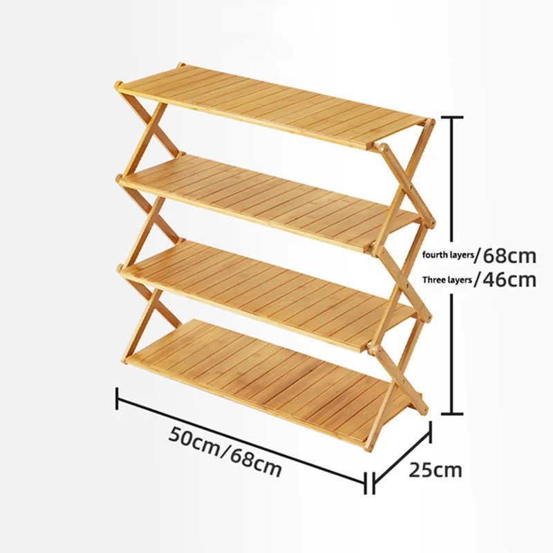 GIANXI Camping bambou étagère pliable en plein air 3 plis 4 plis pliant support de rangement portable table fleur étagère à chaussures