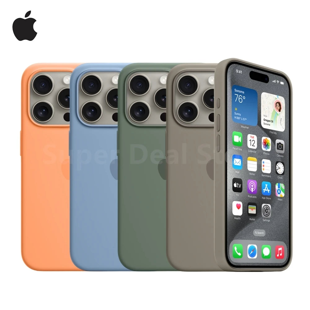 Funda de silicona Original de Apple para iPhone 15 Pro Max con funda Magsafe carga magnética inalámbrica para iPhone 15 Plus