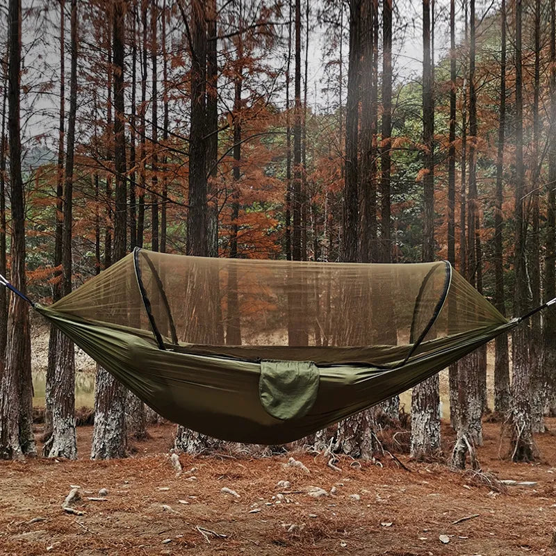 Automatic Quick-opening Mosquito Net Hammock Outdoor Camping Pole Hammock swing  Anti-rollover Nylon Rocking Chair 260x140cm