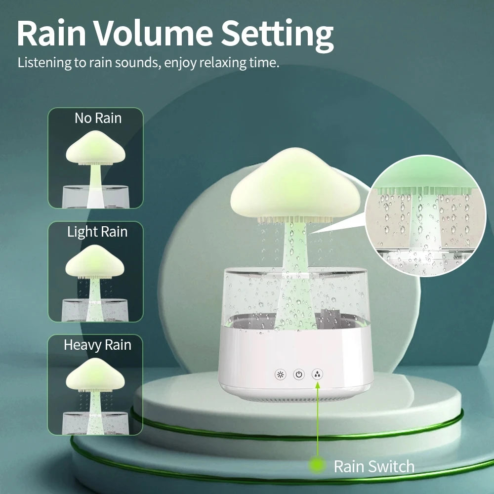 Humidificateur d'air de pluie de champignon diffuseur d'arôme électrique distributeur d'odeur de nuage de pluie détendre les gouttes d'eau sons veilleuses colorées