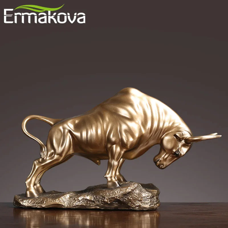 ERMAKOVA Cold Cast Bronze Bull Sculpture Statue Home Resin Animal Jewelry Home Bar Office Window Decoration Cafe