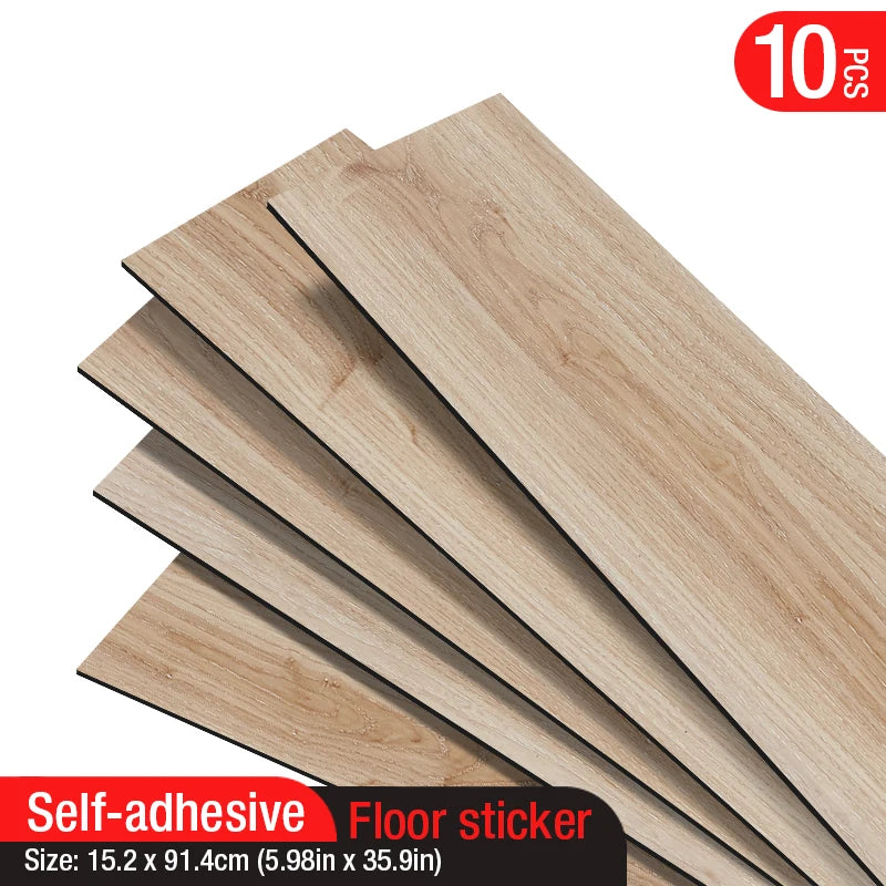 10pc Self-adhesive Wood Grain Floor Wall Sticker Modern Style PVC Living Room Toilet Kitchen Home Floor Decor Waterproof Sticker