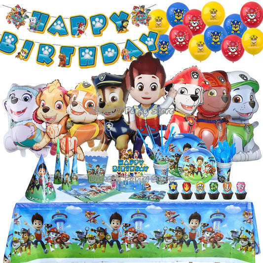 PAW Patrol – décoration de fête d'anniversaire, nouvelle Version, ensemble de ballons, vaisselle jetable, fournitures d'événements pour enfants, bannière, montre cadeau d'arrière-plan