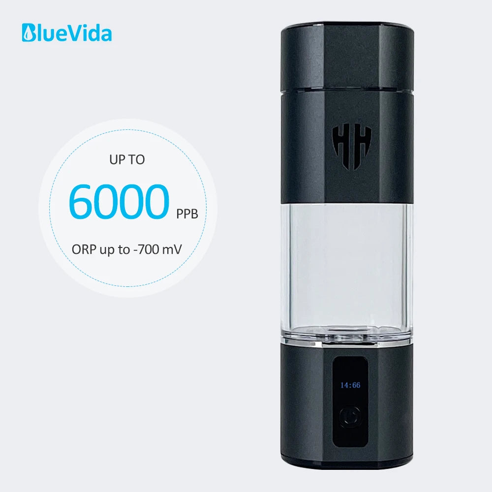 Bluevida – bouteille générateur d'eau riche en hydrogène, DuPont SPE &amp; PEM, loniseur d'eau à double chambre, dispositif d'inhalation H2 + adaptateur Max 6000ppb