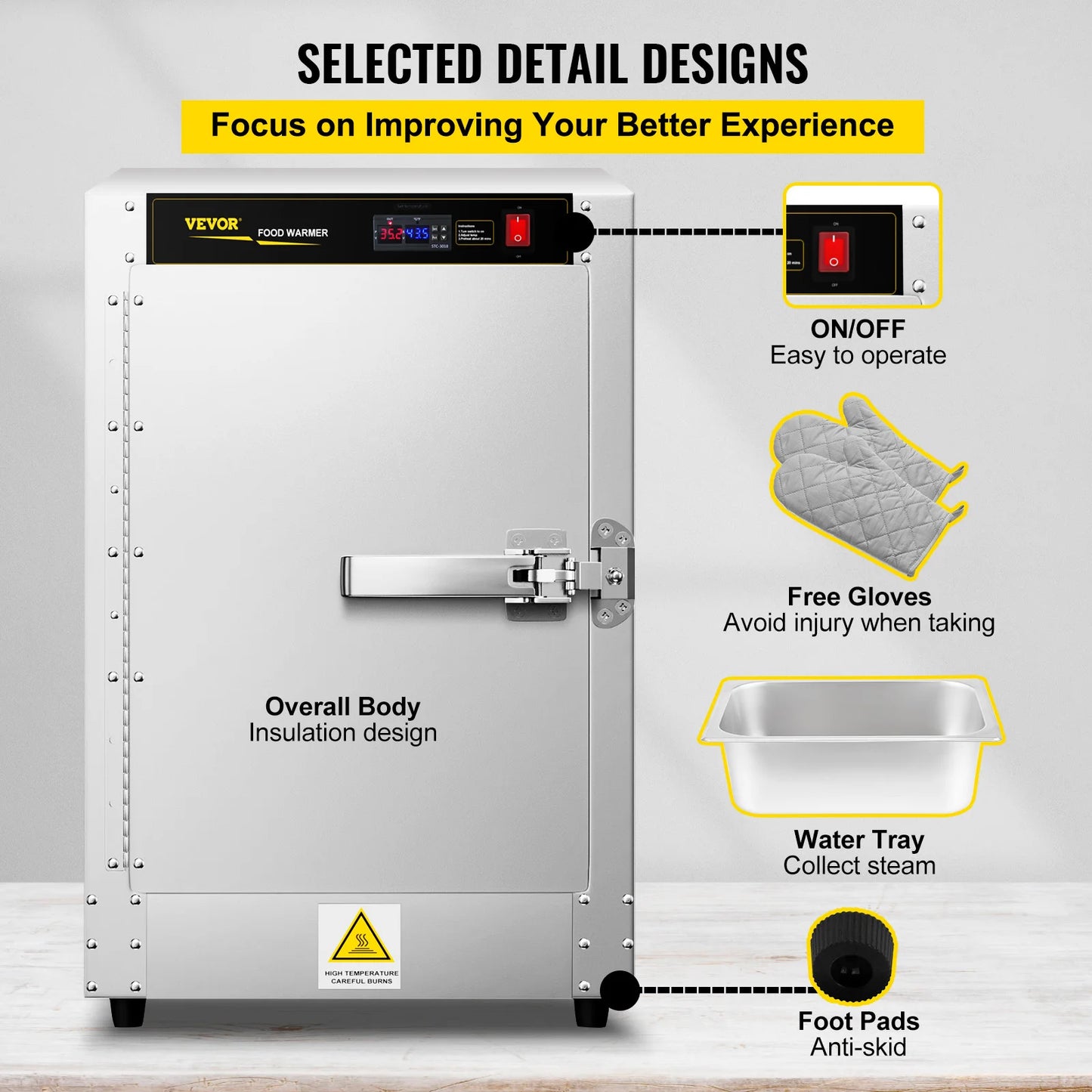 VEVOR-calentador de Pizza de acero inoxidable, 4 estantes, caja de repostería para alimentos calientes, sartén eléctrica multifuncional para restaurante de concesión