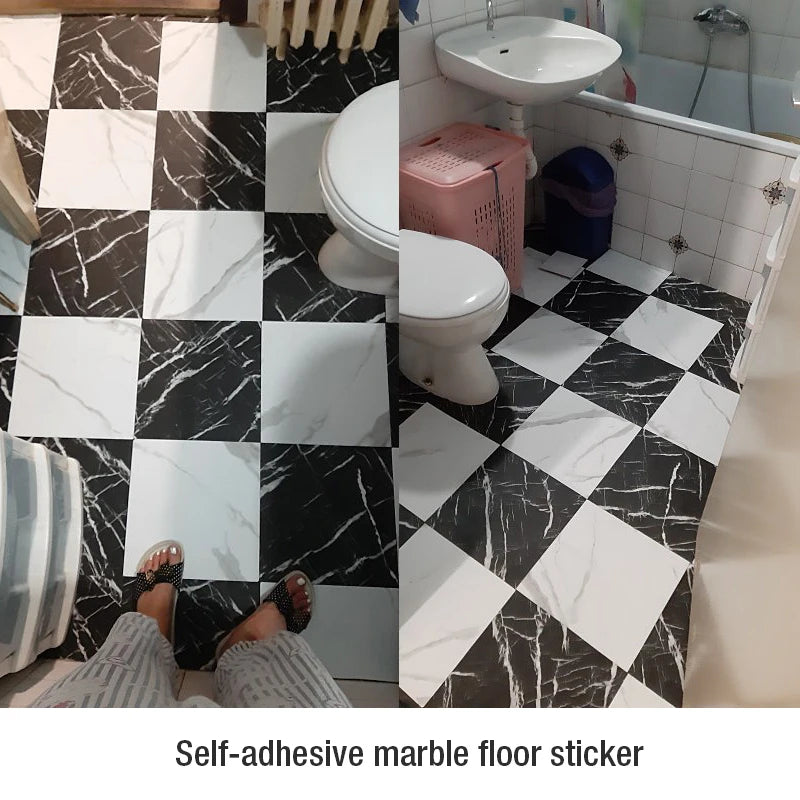 Pegatina de suelo de azulejo de mármol simulado, autoadhesiva impermeable para sala de estar, baño, cocina, decoración del suelo del hogar, pegatina de pared 3d, 12 Uds.